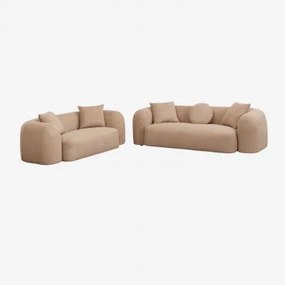 Woonkamerset Met Modulaire 3-zitsbank En 2-zitsbank In Coco Chenille Chenille Dik Lattebruin - Sklum