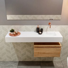 Mondiaz Andor toiletmeubel 60cm eiken met witte wastafel 120cm rechts zonder kraangat