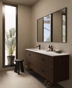 Muebles Avila badmeubel ribbelfront 160cm walnoot met wastafel links met kraangat