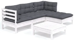 vidaXL 5-delige Loungeset met kussens grenenhout wit