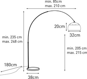 Booglamp messing met zwarte marmeren voet met kap messing - XXL