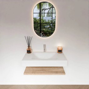 Zaro Alan badmeubel 80cm met planchet washed oak en vrijhangende wastafel cloud midden 1 kraangat talc
