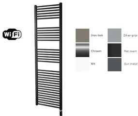 Sanicare electrische design radiator 172 x 45 cm. mat zwart met WiFi thermostaat chroom HRAWC451720/A