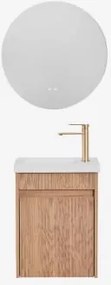 Narek Zwevend Houten Badkamermeubelset Met Geïntegreerde Wastafel Ash Brown & Geborsteld Goudkleurig ↑20 Cm Met Overloop Aftapventiel Alameda & Ș -