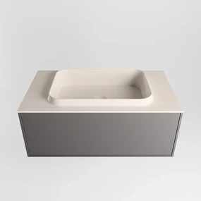 Mondiaz Erin 80cm badmeubel Dark Grey met 1 lade en beige wastafel midden 1 kraangat