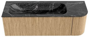 Mondiaz Kurve-dlux 135cm badmeubel ronding rechts oak met 1 lade en deur en wastafel big medium links zonder kraangat lava