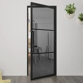 Stalen Deur - Binnendeur 211,5 X 83  Cm Rechtsdraaiend Rookglas - Zwart - Incl. Kozijn