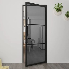 Stalen Deur - Binnendeur -  231.5x93 Rechtsdraaiend Rookglas - Zwart - Incl. Kozijn