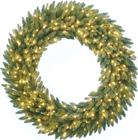 Verlichte kerstkrans "Grande Fir" - groen - Diameter 91 cm - 150 warm witte ledlampjes