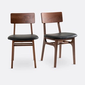 Set van 2 stoelen in notenhout en leer, Larsen