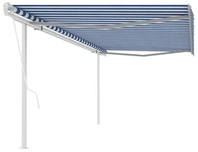 vidaXL Luifel automatisch uittrekbaar met palen 5x3 m blauw en wit