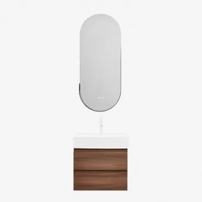 Badkamermeubelset Van Hout En Essenhoutfineer Met Geïntegreerde Wastafel Ona Donker Hout & Oval Led And Antifog Black 45x105 Cm Vacson & - Sklum