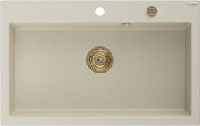 Mexen Elix granieten spoelbak 1-komerig 800 x 500 mm, beige, gouden sifon - 6527801005-69-G
