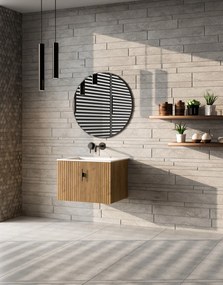 Muebles Raya badmeubel ribbelfront 60cm warm eiken met witte wastafel zonder kraangat