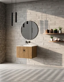 Muebles Raya badmeubel ribbelfront 60cm warm eiken met witte wastafel zonder kraangat