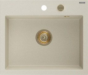 Mexen Oscar granitische spoelbak 1-komerig 580 x 490 mm, beige, gouden sifon - 6519581000-69-G
