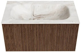Mondiaz Kurve-dlux 80cm badmeubel walnut met 1 lade en wastafel big small midden zonder kraangat frappe