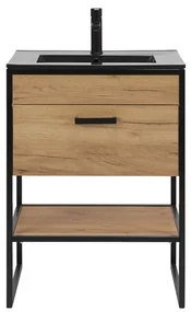 Comad Brooklin badkamermeubel 60cm met zwarte wastafel en kraangat eiken/zwart