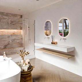 Zaro Alan badmeubel 170cm met planchet washed oak en vrijhangende wastafel cloud dubbel zonder kraangat talc