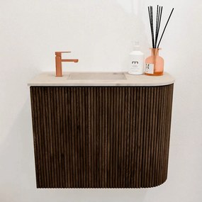 Mondiaz Joya DLux 50cm toiletmeubel ronding rechts walnut met wastafel faye links 1 kraangat frappe