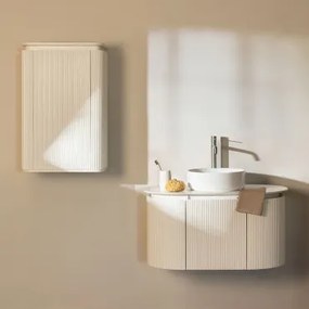 Carsone Houten Badkamermeubelset Wit & Wit & Rond Keramiek Wit Ø40 Cm Lenka & Spiegelloze & Geborsteld Grijs ↑30 Cm Met - Sklum