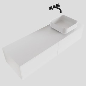 Zaro Lagom volledig naadloos solid surface onderkast met topblad 140cm mat wit met 2 lades Push tot open. Compleet met solid surface opzetkom met 0 kraangat(en)