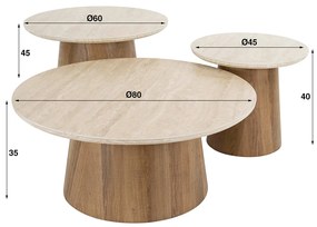 Ronde Salontafelset Hout En Travertin