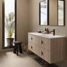 Muebles Avila badmeubel ribbelfront 120cm naturel eiken met wastafel rechts met kraangat