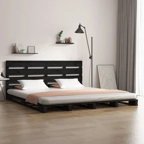 vidaXL Bedframe massief grenenhout zwart 160x200 cm