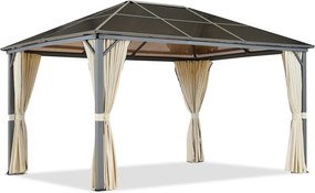 Milos tuinhuisje 3x4m met crèmekleurige gordijnen Tuinpunt