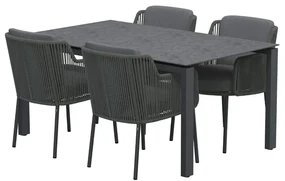 4 Seasons Outdoor Bernini eetset met Goa tafel HPL blad 160 cm Tuinset zwart weerbestendig