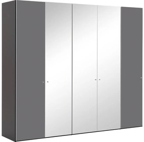 Goossens Kledingkast Easy Storage Ddk, Kledingkast 253 cm breed, 220 cm hoog, 2x glas draaideur en 3x spiegel draaideur midden