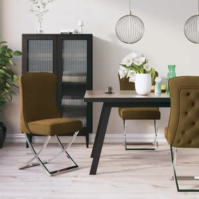vidaXL Eetkamerstoelen 6 st 53x52x98 cm fluweel roestvrij staal bruin