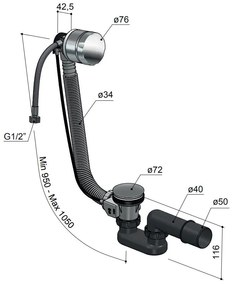 Hotbath Cobber Badafvoer met vulfunctie en overloop Gepolijst Messing PVD P033