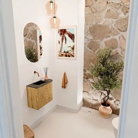 Mondiaz Joya DLux 50cm toiletmeubel ronding rechts oak met wastafel faye links zonder kraangat lava