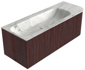 Mondiaz Kurve-dlux 125cm badmeubel ronding rechts ruby met 1 lade en deur en wastafel big medium links zonder kraangat opalo