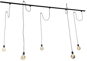 Modern railsysteem met 5 hanglampen zwart 1-fase - Iconic Cavalux Modern Minimalistisch E27 Binnenverlichting Lamp