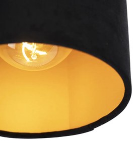 Stoffen Plafondlamp met velours kap zwart met goud 20 cm - Combi zwart Klassiek / Antiek E27 rond Binnenverlichting Lamp