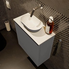 Mondiaz Fowy toiletmeubel 50cm dark grey met antraciete waskom midden zonder kraangat