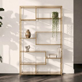 Hoog Wandrek Staal Met Glas Goud - 115x30x195cm.
