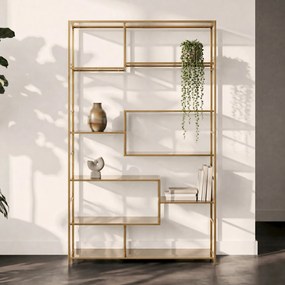 Kare Design Loft Gold Hoog Wandrek Staal Met Glas Goud - 115x30x195cm.