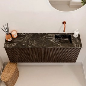 Mondiaz Joya DLux 100cm toiletmeubel walnut met wastafel faye rechts zonder kraangat lava
