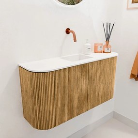 Mondiaz Joya 85cm toiletmeubel ronding links/rechts oak met wastafel faye midden zonder kraangat talc