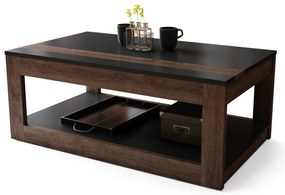 LUSSO Zwart mat/Bruine Eik - MODERNE SALONTAFEL MET VERHOOGD BLAD + OPBERGRUIMTE + SCHAP (OP WIELEN!)