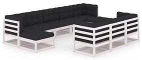 vidaXL 10-delige Loungeset met kussens massief grenenhout wit