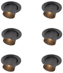 Set van 6 Moderne inbouwspots gunmetal GU10 50mm rond kantelbaar - Installa Modern GU10 Binnenverlichting Lamp