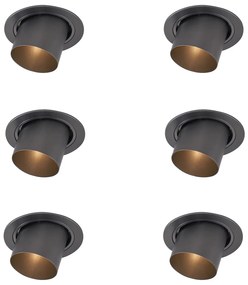 Set van 6 Moderne inbouwspots gunmetal GU10 50mm rond kantelbaar - Installa Modern GU10 Binnenverlichting Lamp