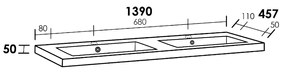 Sanituba Foggia wastafel mineraalmarmer met twee kraangaten 140cm glanzend