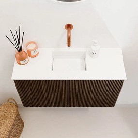 Mondiaz Joya 70cm toiletmeubel walnut met wastafel faye midden zonder kraangat talc