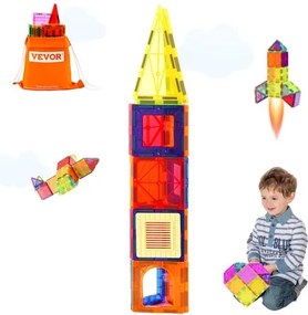 VEVOR Magnetische Bouwstenen, 55-delige Magnetische Bouwset, Magnetisch Speelgoed met Autobasis en 16 Digitale Kaarten, STEM Educatief Constructie Stapelspeelgoed, Cadeau voor Kinderen vanaf 3 Jaar